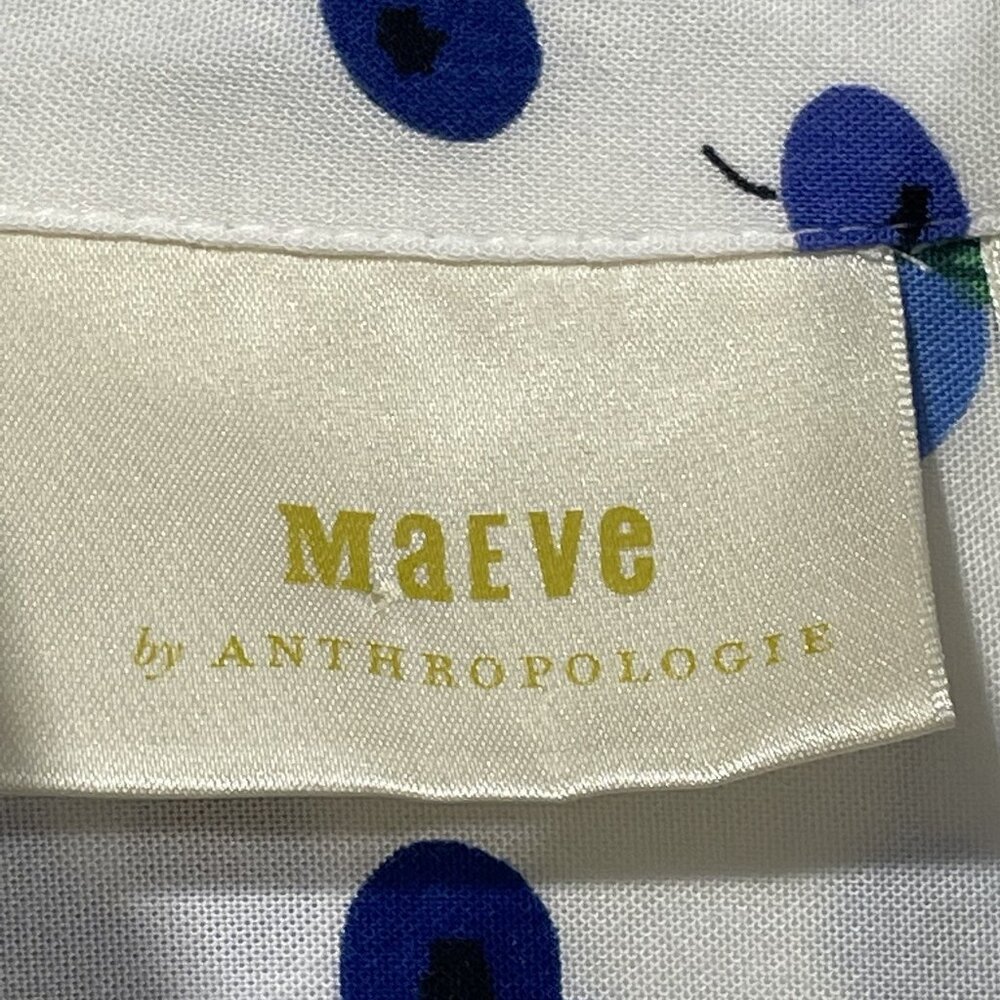 Anthropologie MAEVE Blithe Button Up Shirt Blueberry Print Tie Sleeves Sz 4 - Picture 9 of 10